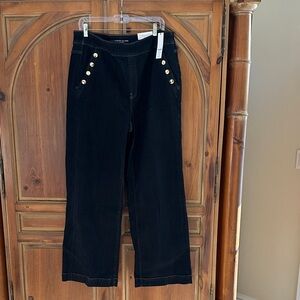 Chico's Dark Flare Jeans with Gold Accents